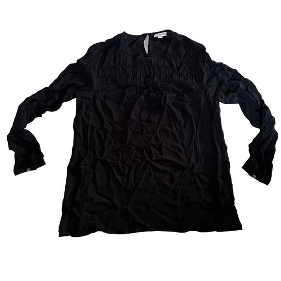 J. Jill Sz S Black Dressy Top Long Sleeved Rayon Pleated Yoke Design Keyhole - Picture 1 of 7
